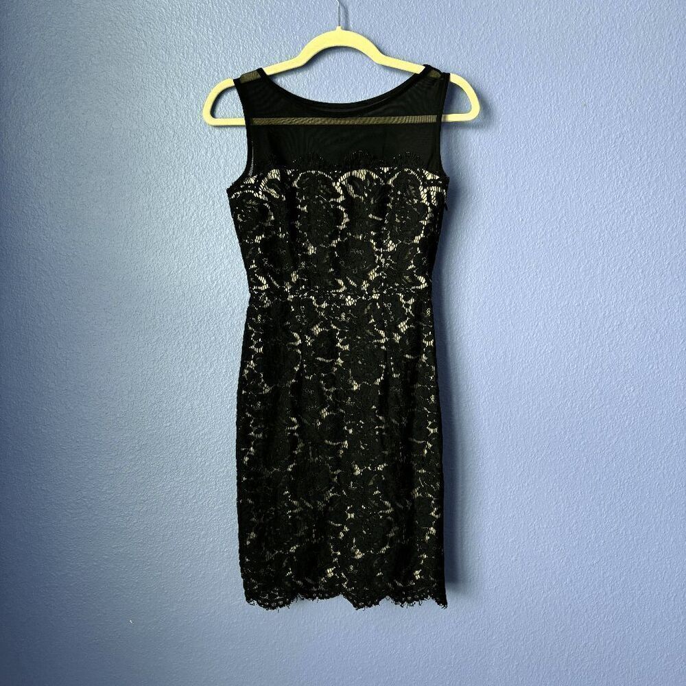 Lulu's Me and You Black Bodycon Lace Dress Mini Nude Lining Sheath Sleeveless